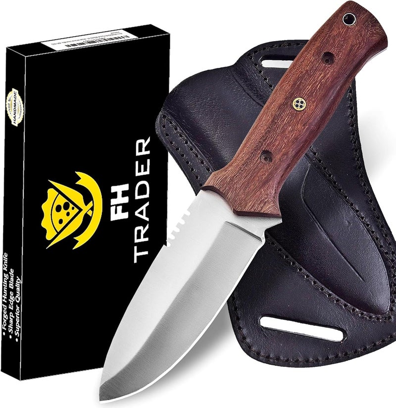 FH TRADERS Fixed Blade Tracker Knife - 9.6 Inch Stainless Steel Razor Sharp Blade Full Tang Bushcraft Knife with Premium Leather Sheath. Ideal For Hunting, Outdoor Camping, Hiking, Skiing - Image 1